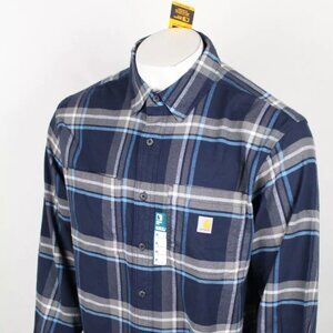 Carhartt Men's Flannel Shirt XL Rugged Flex Relaxed Midweight 105945 Blue
